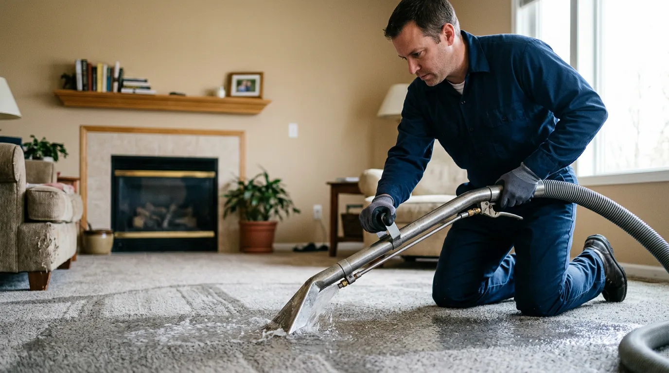 Water damage restoration technician working near Dodson, TX